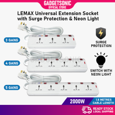 LEMAX BERLIN Universal Multiple Extension Socket Cord 3 / 4 / 5 Gang SURGE PROTECTOR 1.5M Extension Wire Plug Adapter