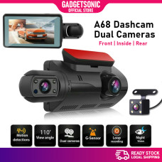 A68 Car Recorder Dashcam 1080P Dual Lens Front & Rear / Inside Cabin Dash Cam Night Vision Driving Camera