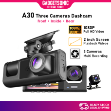 A30 Car Dashcam Three 3 Camera Lens 1080P Front Rear Inside Passenger Dash Cam DVR Night Vision Driving Video Recorder