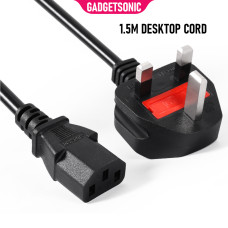 UK 3-Pin 250V Power Cord 1.5M Cable For Desktop Computer LCD Monitor